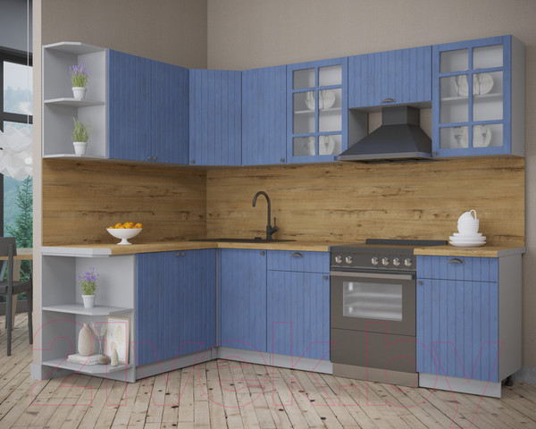 Изображение товара Кухонный гарнитур Интерлиния Берес 1.7x2.6 левая (дуб лазурный/дуб бунратти)
