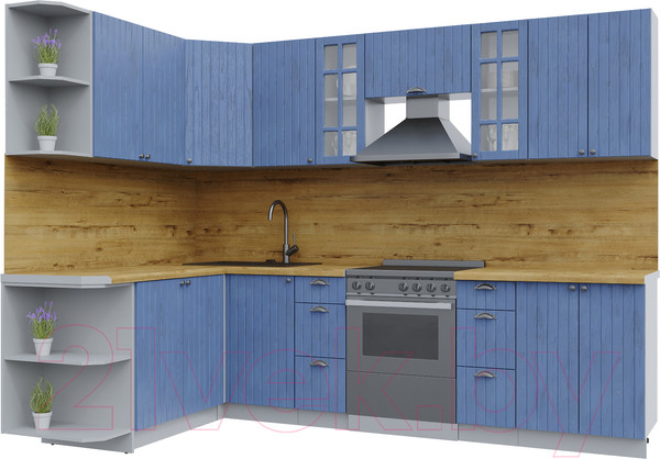 Изображение товара Кухонный гарнитур Интерлиния Берес 1.7x2.8 левая (дуб лазурный/дуб бунратти)