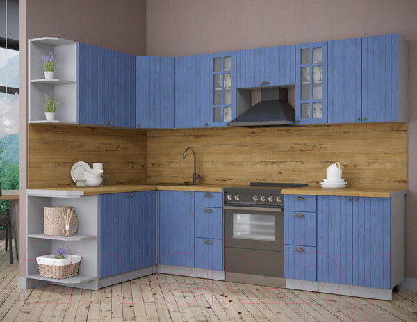 Изображение товара Кухонный гарнитур Интерлиния Берес 1.7x2.8 левая (дуб лазурный/дуб бунратти)
