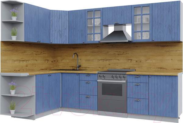 Изображение товара Кухонный гарнитур Интерлиния Берес 1.7x2.9 левая (дуб лазурный/дуб бунратти)
