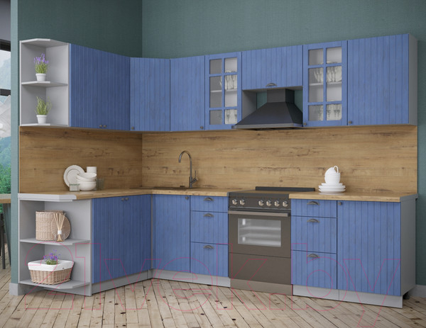 Изображение товара Кухонный гарнитур Интерлиния Берес 1.7x2.9 левая (дуб лазурный/дуб бунратти)