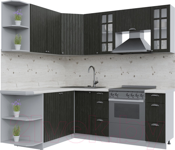 Изображение товара Кухонный гарнитур Интерлиния Берес 1.7x2.1 левая (дуб английский/бискайская сосна)