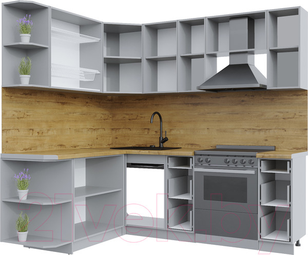 Изображение товара Кухонный гарнитур Интерлиния Берес 1.7x2.2 левая (дуб английский/бискайская сосна)