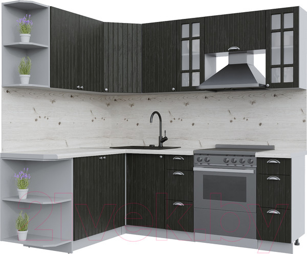 Изображение товара Кухонный гарнитур Интерлиния Берес 1.7x2.2 левая (дуб английский/бискайская сосна)