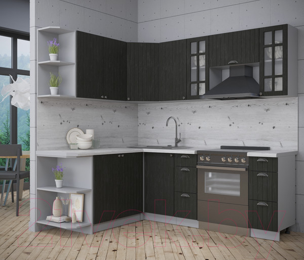 Изображение товара Кухонный гарнитур Интерлиния Берес 1.7x2.2 левая (дуб английский/бискайская сосна)