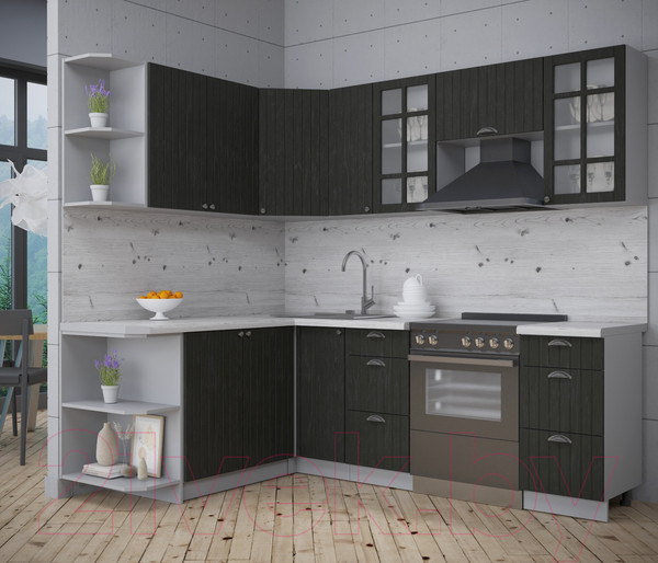 Изображение товара Кухонный гарнитур Интерлиния Берес 1.7x2.3 левая (дуб английский/бискайская сосна)