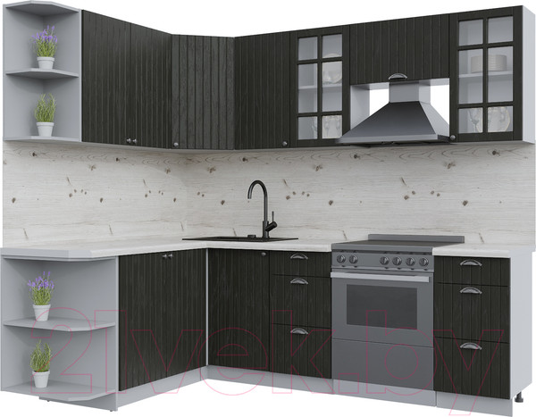 Изображение товара Кухонный гарнитур Интерлиния Берес 1.7x2.4 левая (дуб английский/бискайская сосна)