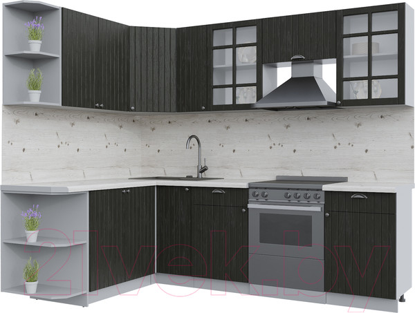 Изображение товара Кухонный гарнитур Интерлиния Берес 1.7x2.5 левая (дуб английский/бискайская сосна)