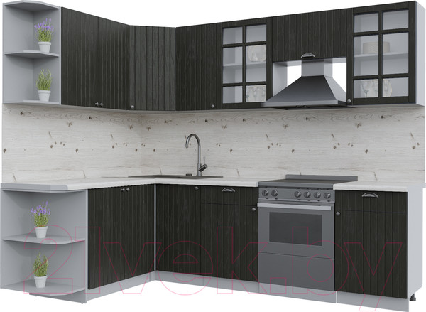 Изображение товара Кухонный гарнитур Интерлиния Берес 1.7x2.6 левая (дуб английский/бискайская сосна)