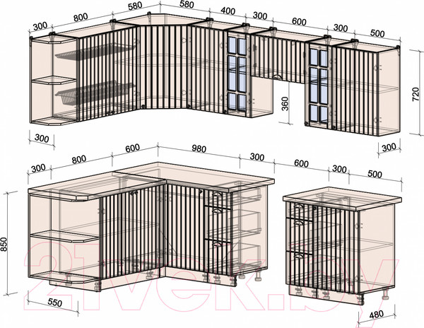 Изображение товара Кухонный гарнитур Интерлиния Берес 1.7x2.7 левая (дуб английский/бискайская сосна)