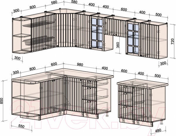 Изображение товара Кухонный гарнитур Интерлиния Берес 1.7x2.9 левая (дуб английский/бискайская сосна)