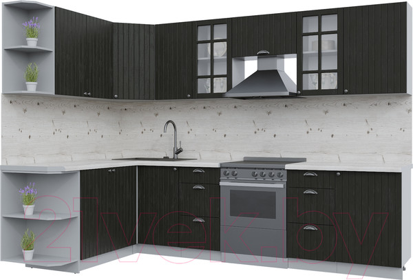 Изображение товара Кухонный гарнитур Интерлиния Берес 1.7x2.9 левая (дуб английский/бискайская сосна)