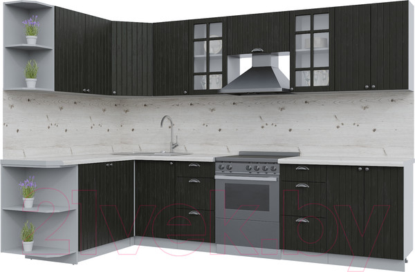 Изображение товара Кухонный гарнитур Интерлиния Берес 1.7x3.0 левая (дуб английский/бискайская сосна)