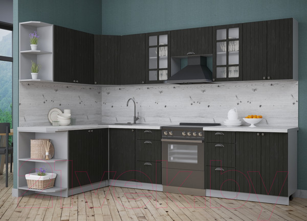 Изображение товара Кухонный гарнитур Интерлиния Берес 1.7x3.0 левая (дуб английский/бискайская сосна)