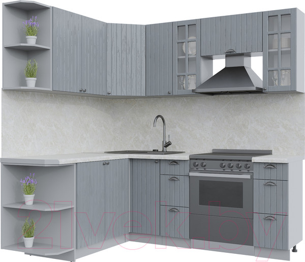 Изображение товара Кухонный гарнитур Интерлиния Берес 1.7x2.1 левая (дуб серый/опал светлый)