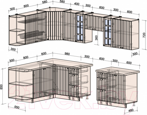 Изображение товара Кухонный гарнитур Интерлиния Берес 1.7x2.8 левая (дуб серый/опал светлый)