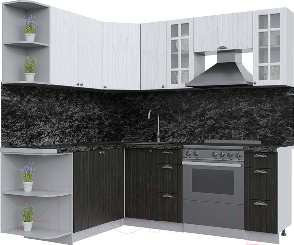 Изображение товара Кухонный гарнитур Интерлиния Берес 1.7x2.1 левая (дуб английский/дуб полярный/кастилло темный)