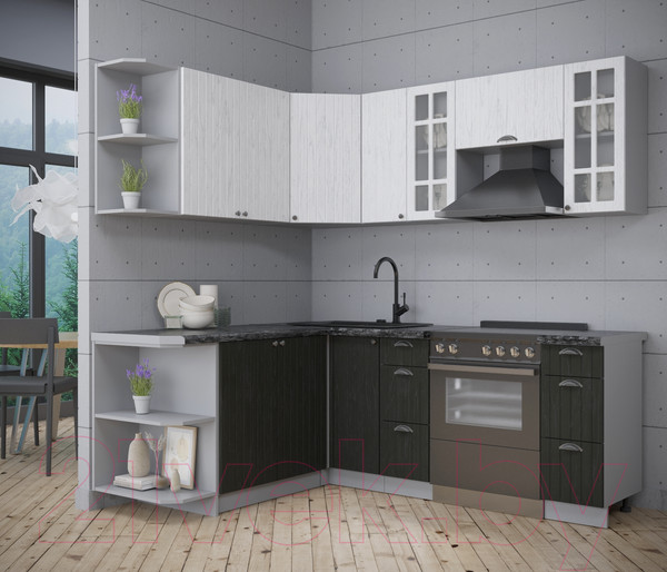 Изображение товара Кухонный гарнитур Интерлиния Берес 1.7x2.1 левая (дуб английский/дуб полярный/кастилло темный)