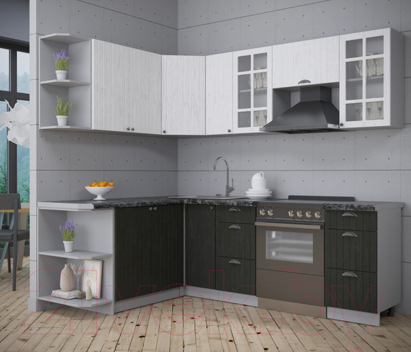 Изображение товара Кухонный гарнитур Интерлиния Берес 1.7x2.3 левая (дуб английский/дуб полярный/кастилло темный)