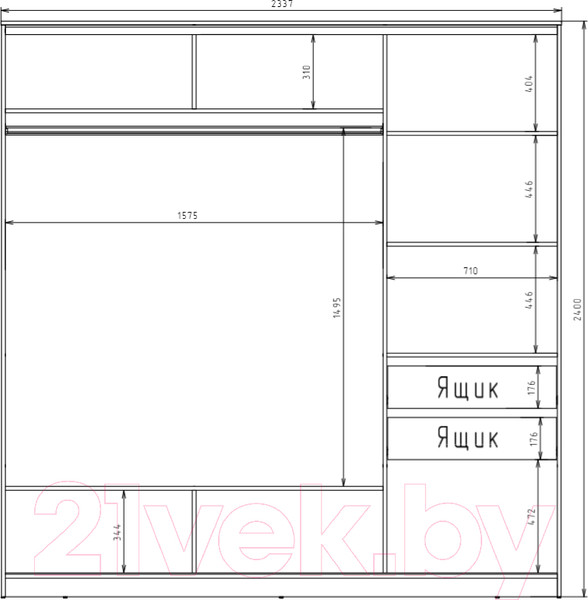 Изображение товара Шкаф-купе Рэйгрупп 233 TTX Elgon РГ-01.01 (дуб торонто/хром)