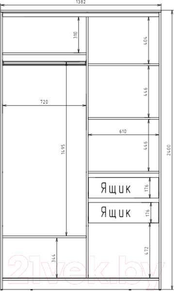 Изображение товара Шкаф-купе Рэйгрупп 138 SSX Elgon РГ-05.05 (осна натуральная/хром)