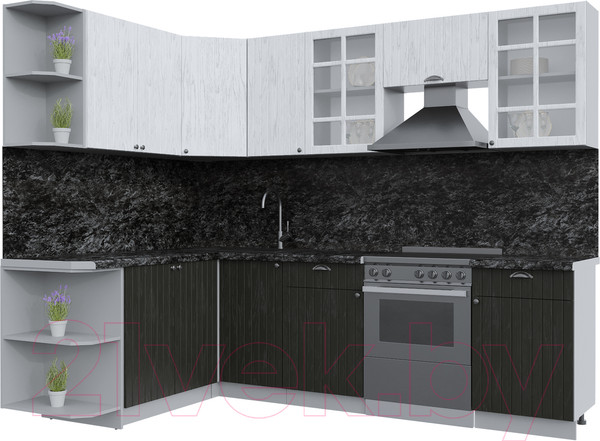 Изображение товара Кухонный гарнитур Интерлиния Берес 1.7x2.6 левая (дуб английский/дуб полярный/кастилло темный)