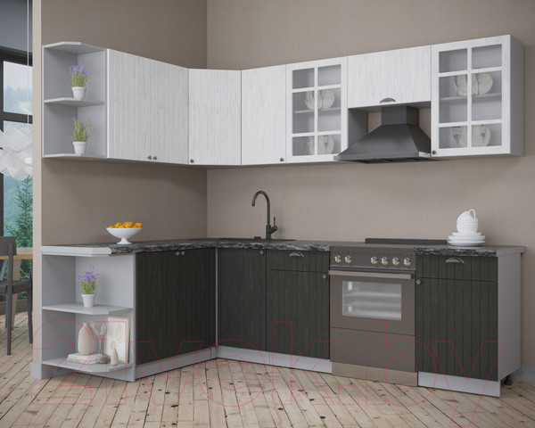 Изображение товара Кухонный гарнитур Интерлиния Берес 1.7x2.6 левая (дуб английский/дуб полярный/кастилло темный)