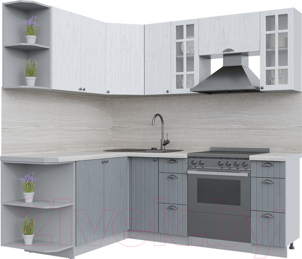 Изображение товара Кухонный гарнитур Интерлиния Берес 1.7x2.1 левая (дуб полярный/дуб серый/травертин серый)