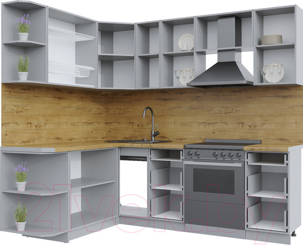 Изображение товара Кухонный гарнитур Интерлиния Берес 1.7x2.3 левая (дуб полярный/дуб серый/травертин серый)