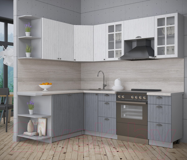 Изображение товара Кухонный гарнитур Интерлиния Берес 1.7x2.3 левая (дуб полярный/дуб серый/травертин серый)