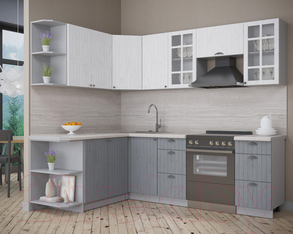 Изображение товара Кухонный гарнитур Интерлиния Берес 1.7x2.4 левая (дуб полярный/дуб серый/травертин серый)