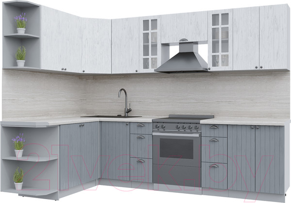 Изображение товара Кухонный гарнитур Интерлиния Берес 1.7x2.8 левая (дуб полярный/дуб серый/травертин серый)