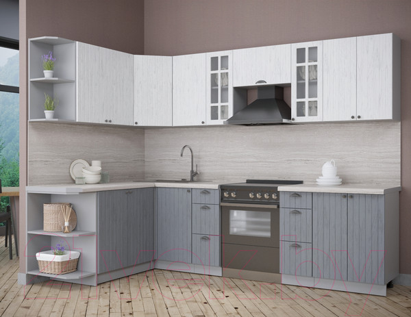 Изображение товара Кухонный гарнитур Интерлиния Берес 1.7x2.8 левая (дуб полярный/дуб серый/травертин серый)