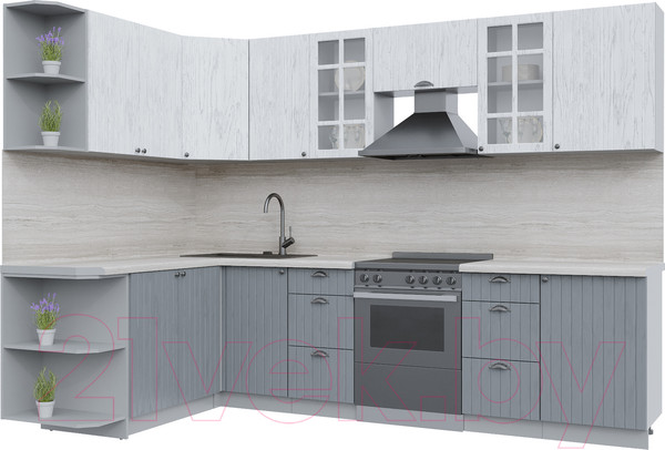 Изображение товара Кухонный гарнитур Интерлиния Берес 1.7x2.9 левая (дуб полярный/дуб серый/травертин серый)