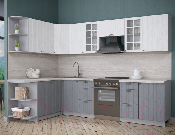 Изображение товара Кухонный гарнитур Интерлиния Берес 1.7x2.9 левая (дуб полярный/дуб серый/травертин серый)