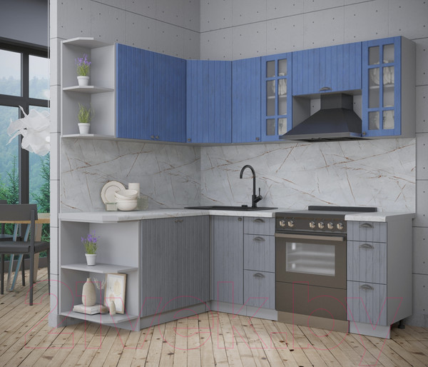 Изображение товара Кухонный гарнитур Интерлиния Берес 1.7x2.1 левая (дуб лазурный/дуб серый/серый каспий)