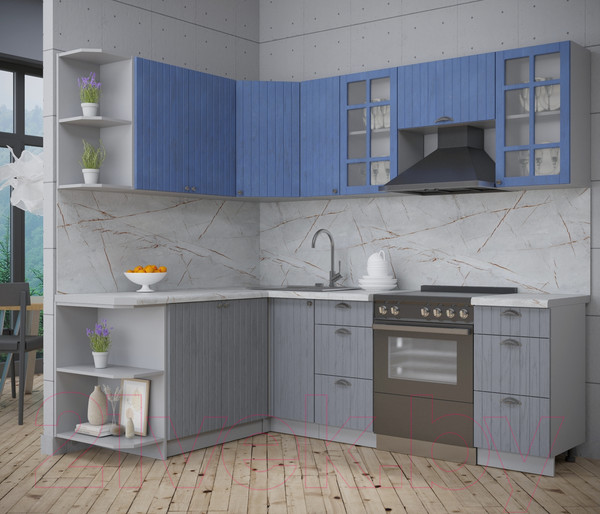 Изображение товара Кухонный гарнитур Интерлиния Берес 1.7x2.3 левая (дуб лазурный/дуб серый/серый каспий)