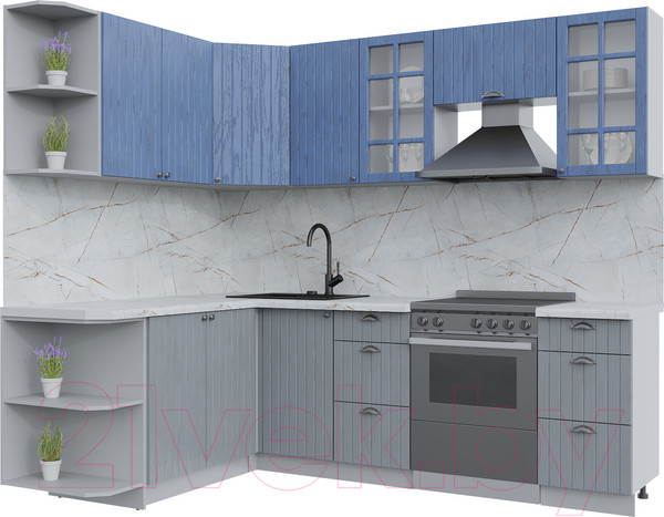 Изображение товара Кухонный гарнитур Интерлиния Берес 1.7x2.4 левая (дуб лазурный/дуб серый/серый каспий)