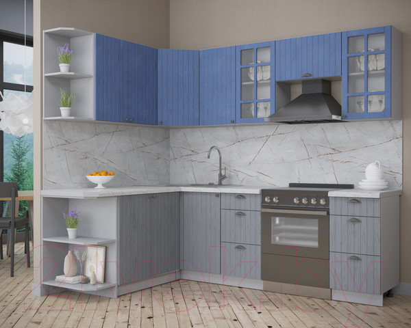 Изображение товара Кухонный гарнитур Интерлиния Берес 1.7x2.4 левая (дуб лазурный/дуб серый/серый каспий)
