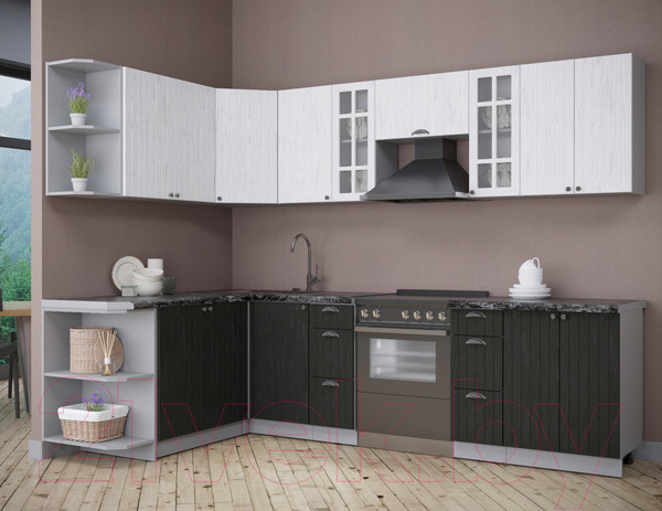 Изображение товара Кухонный гарнитур Интерлиния Берес 1.7x2.8 левая (дуб английский/дуб полярный/кастилло темный)