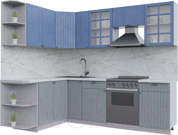 Изображение товара Кухонный гарнитур Интерлиния Берес 1.7x2.5 левая (дуб лазурный/дуб серый/серый каспий)