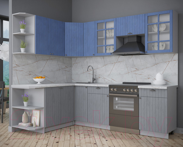 Изображение товара Кухонный гарнитур Интерлиния Берес 1.7x2.5 левая (дуб лазурный/дуб серый/серый каспий)