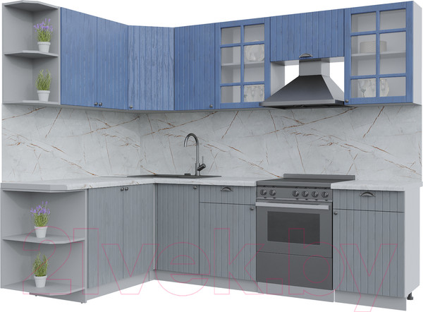 Изображение товара Кухонный гарнитур Интерлиния Берес 1.7x2.6 левая (дуб лазурный/дуб серый/серый каспий)