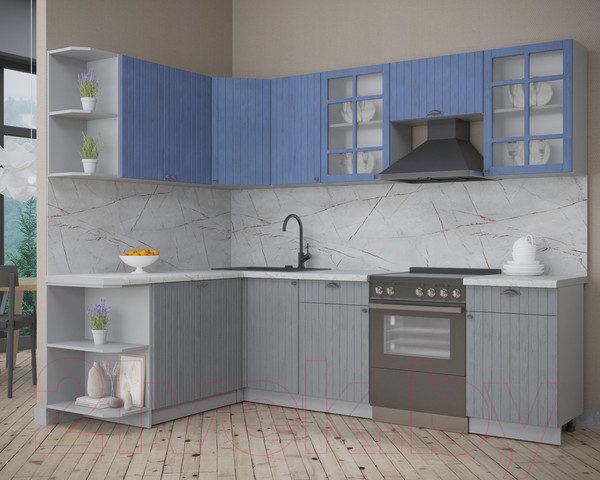 Изображение товара Кухонный гарнитур Интерлиния Берес 1.7x2.6 левая (дуб лазурный/дуб серый/серый каспий)