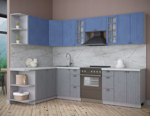 Изображение товара Кухонный гарнитур Интерлиния Берес 1.7x2.8 левая (дуб лазурный/дуб серый/серый каспий)