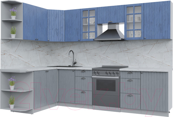 Изображение товара Кухонный гарнитур Интерлиния Берес 1.7x2.9 левая (дуб лазурный/дуб серый/серый каспий)
