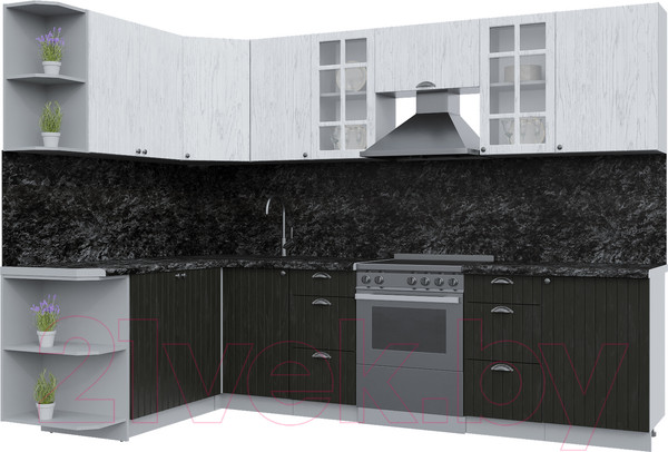 Изображение товара Кухонный гарнитур Интерлиния Берес 1.7x2.9 левая (дуб английский/дуб полярный/кастилло темный)