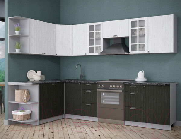 Изображение товара Кухонный гарнитур Интерлиния Берес 1.7x2.9 левая (дуб английский/дуб полярный/кастилло темный)