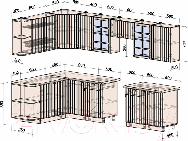 Изображение товара Кухонный гарнитур Интерлиния Берес 1.7x3.1 левая (дуб полярный/серый каспий)