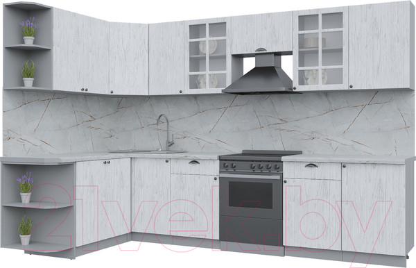 Изображение товара Кухонный гарнитур Интерлиния Берес 1.7x3.1 левая (дуб полярный/серый каспий)